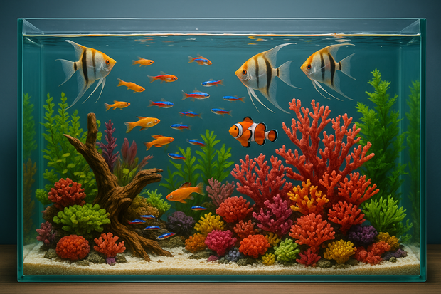 aquariumbak met tropische vissen